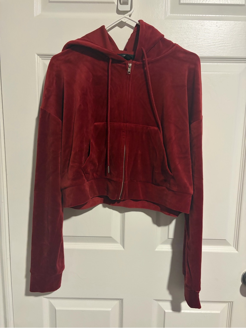 Forever 21 Deep Red Velour Zip Hoodie